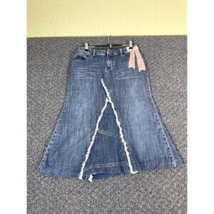 Vintage Y2K Candies Flare Denim Skirt 28 Bow Raw Edge Coquette Boho Indie Blue